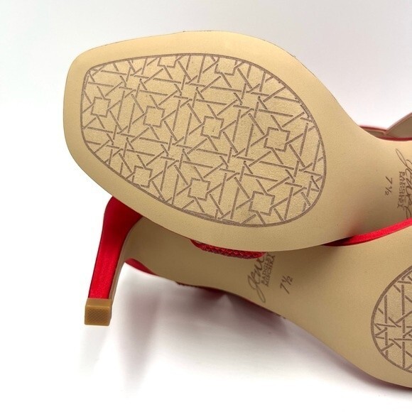 Jewel Badgley Mischka Size 7.5 Edwina Sparkly Rhinestone Red Sandals Heels Shoes - Picture 11 of 14